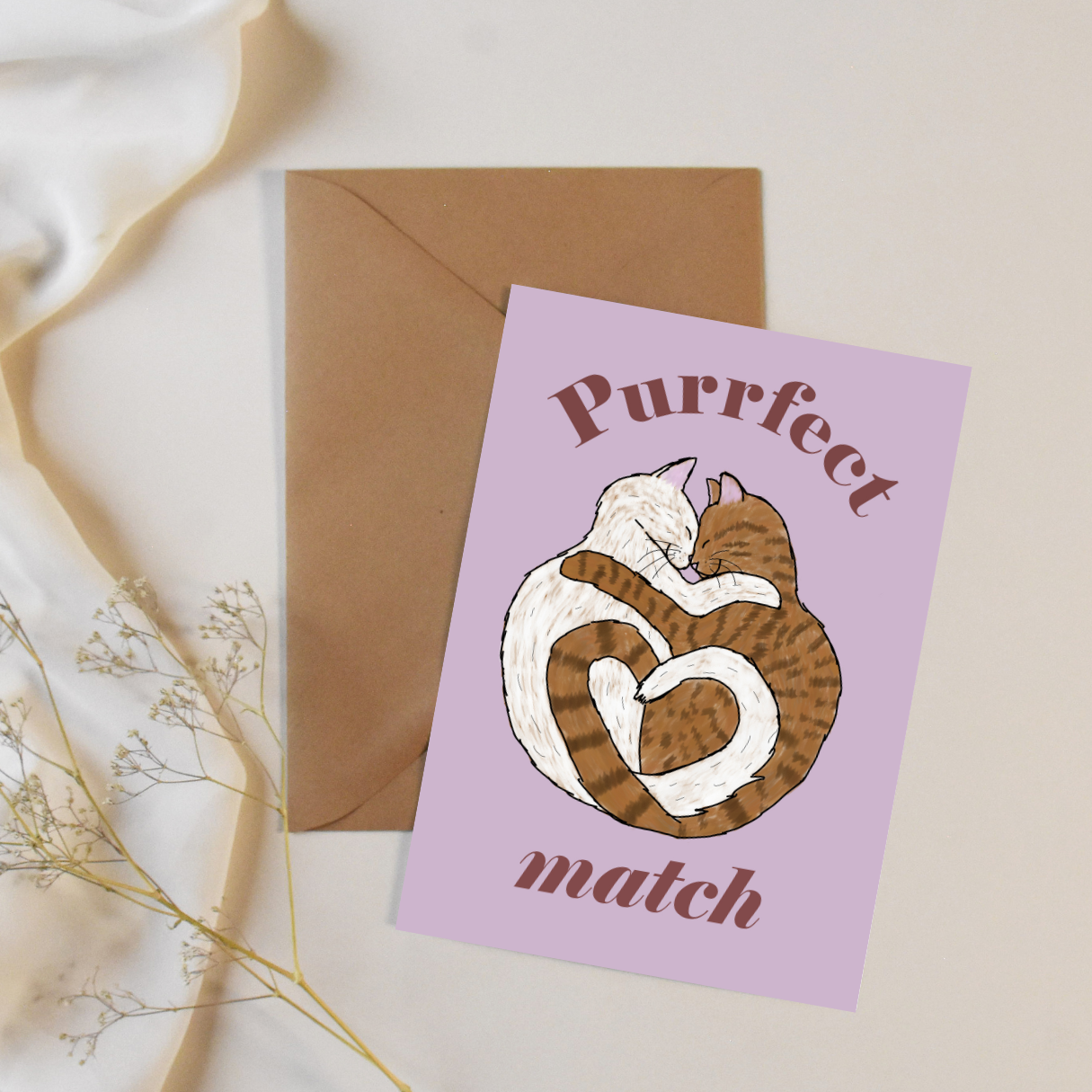 Purrfect Match Cat Greeting Card