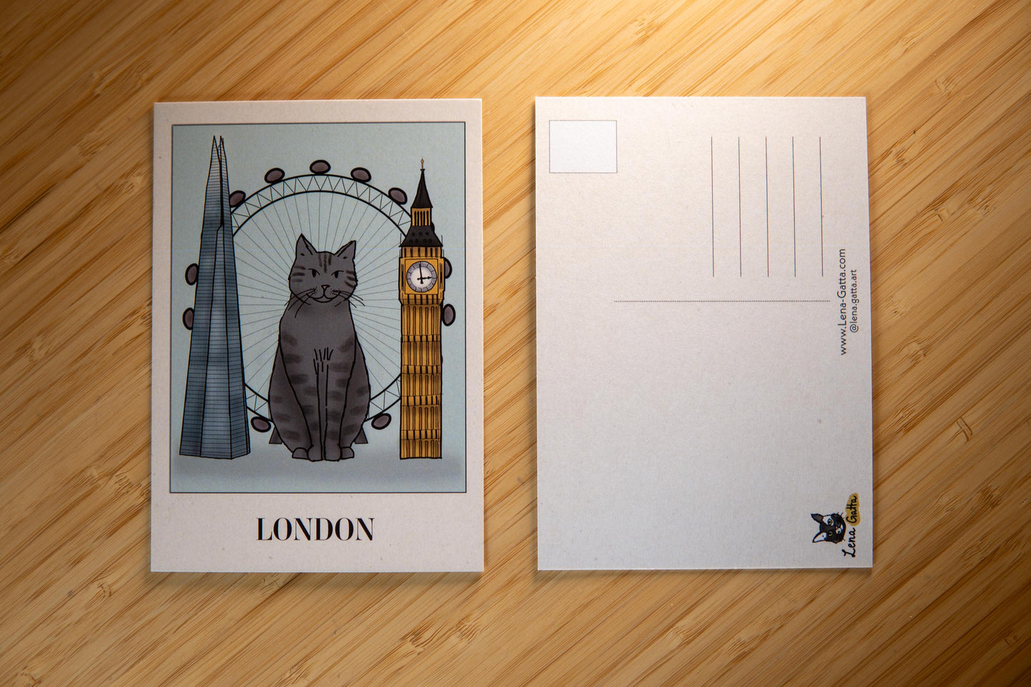 London Cat Postcard Big Ben The Shard London Eye