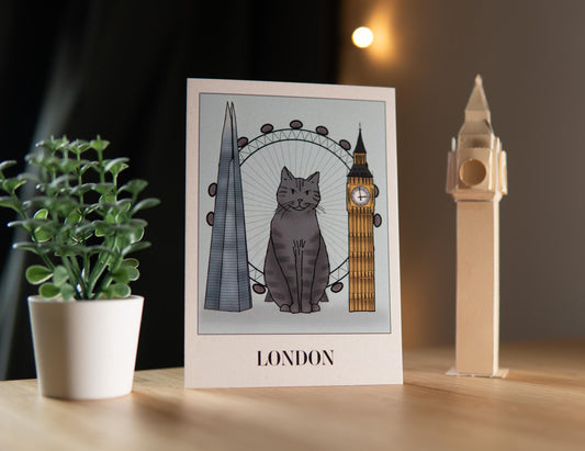 London Cat Postcard Big Ben The Shard London Eye