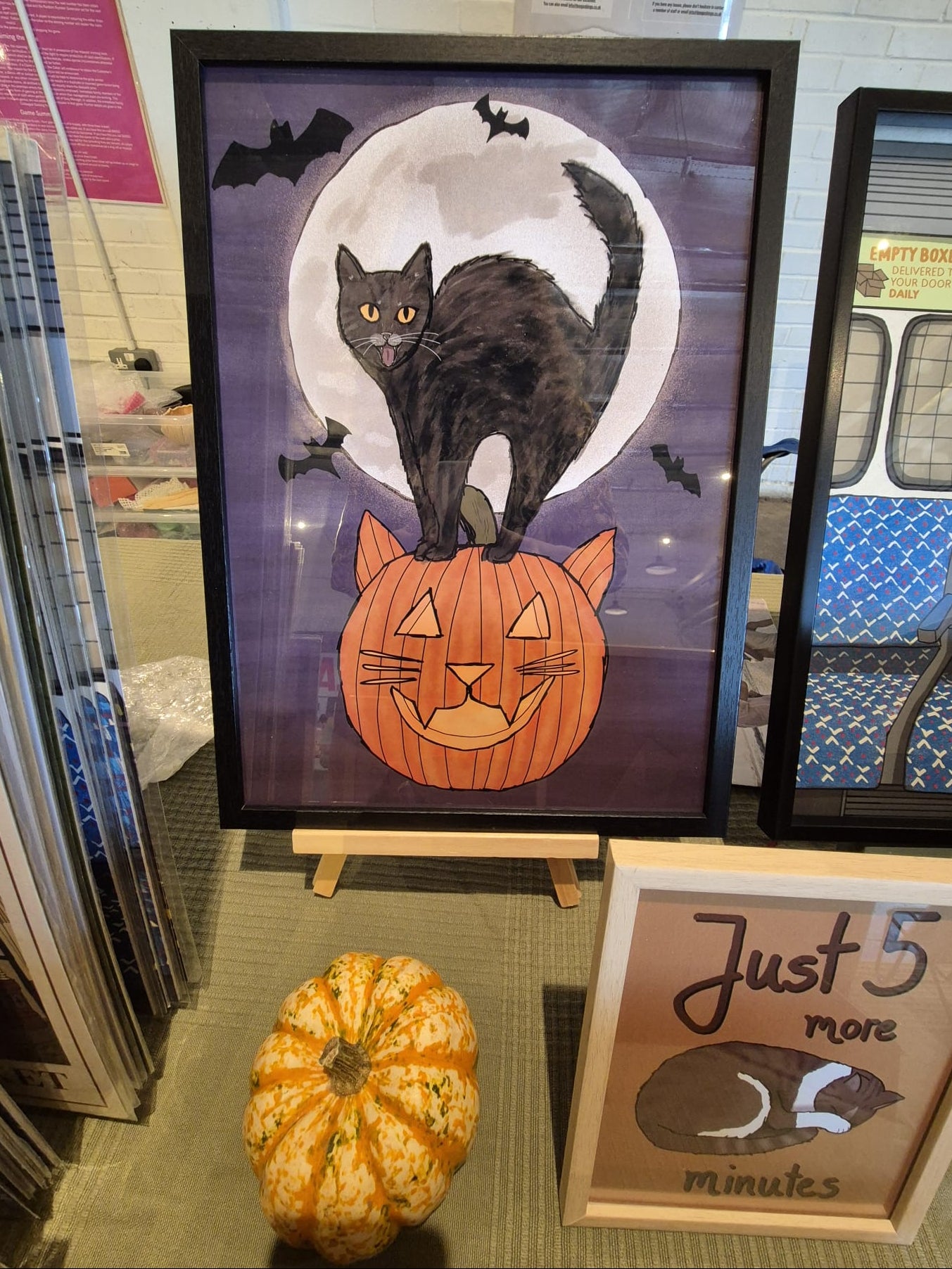 Halloween Black Cat on Pumpkin Print