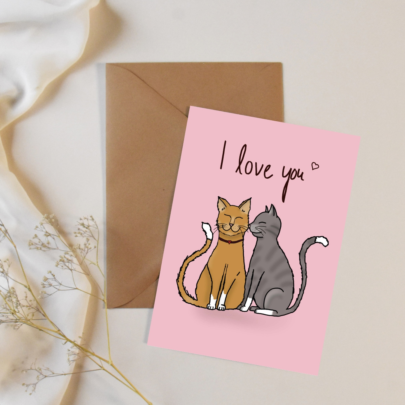"I love you" cat greeting card