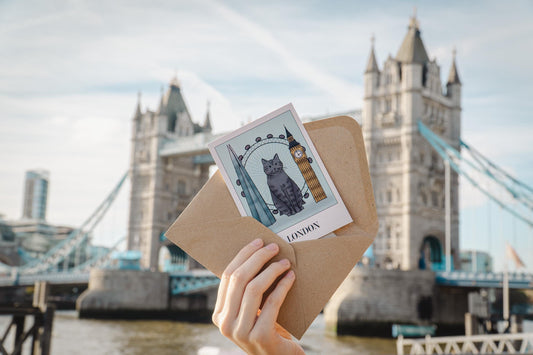 London Cat Postcard Big Ben The Shard London Eye