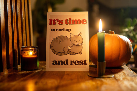 Cosy Cat Print Time to Curl up and Rest cute A4