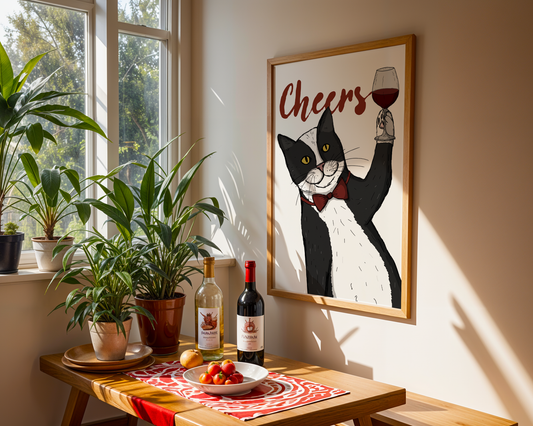 Cheers Cat Print White